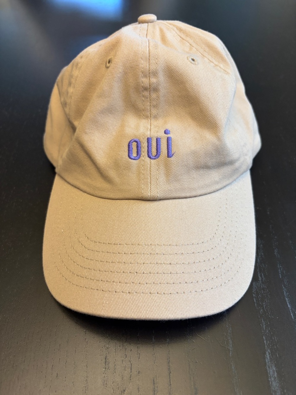 Oui Embroidered Tan Baseball Cap
